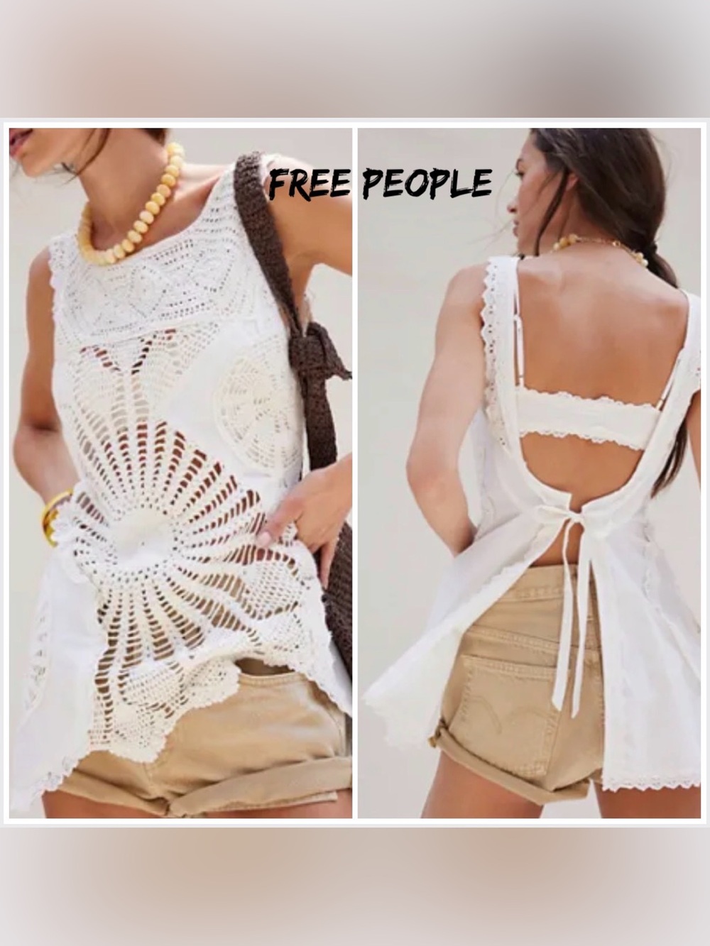 Free People Alias White Crochet Tie-Back Tank Top